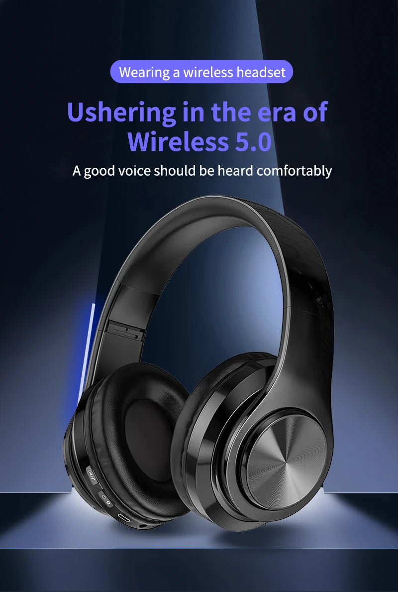 Wireless Bluetooth 5.0 Headphone, Microphone On-Ear Headset Stereo Sound Sports Gaming Foldable