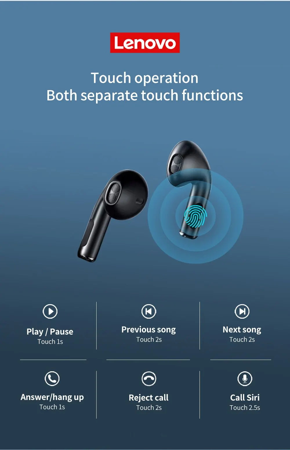 Lenovo Original HT38 Bluetooth 5.0 TWS Wireless Earphone Waterproof Noise Reduction With Mic