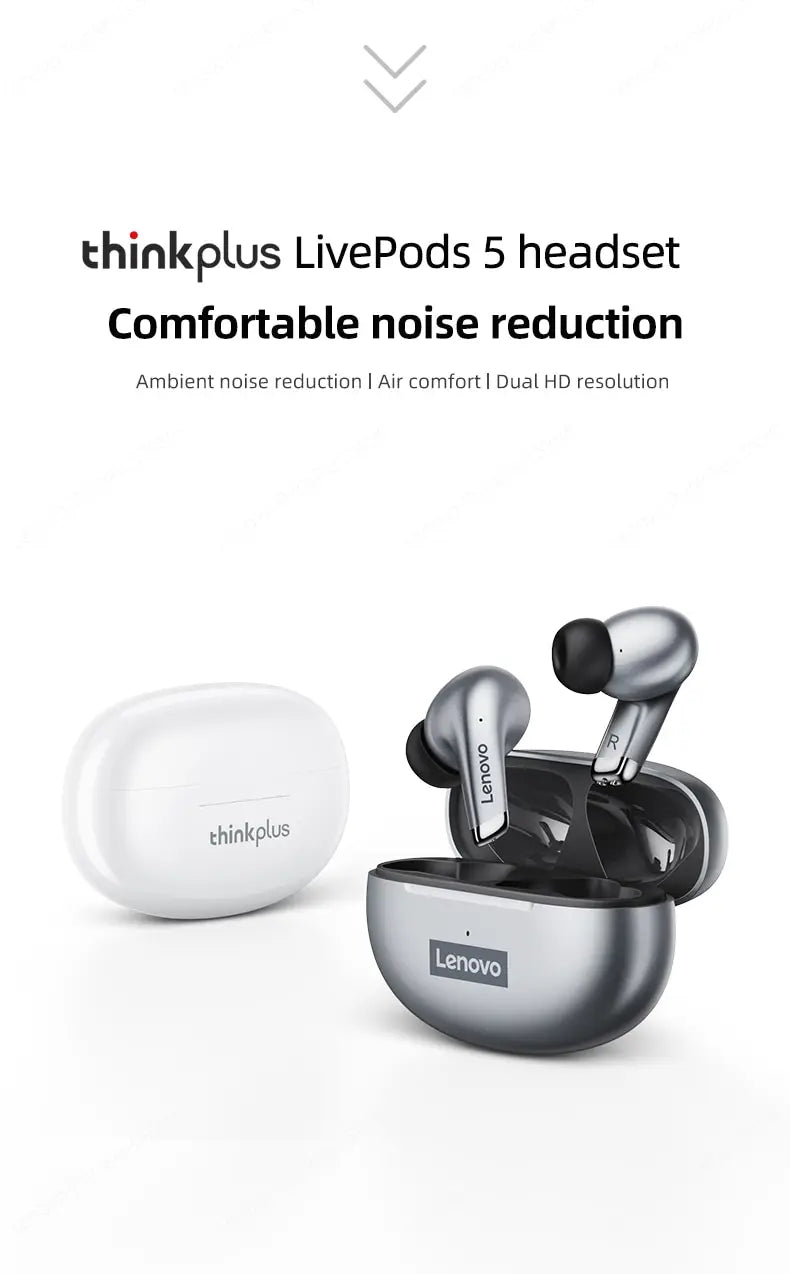 Lenovo LP5 Wireless Bluetooth Earbuds HiFi Music Waterproof Headset With Mic