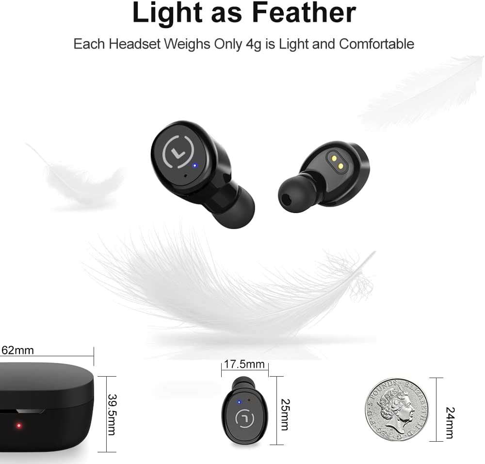 Wireless Earbuds Bluetooth 5.0 Light-Weight, Touch Control, Wireless Charging Case IPX8 Waterproof