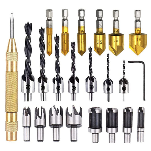 23-Pack Woodworking Chamfer Drilling Tool Set (High Speed Steel)