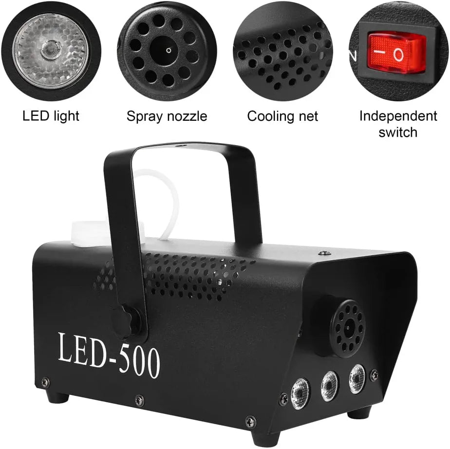 LED Fog Machine, Lights Effect, 500W & 3000CFM Fog, 1 Wired Receiver & Wireless Control