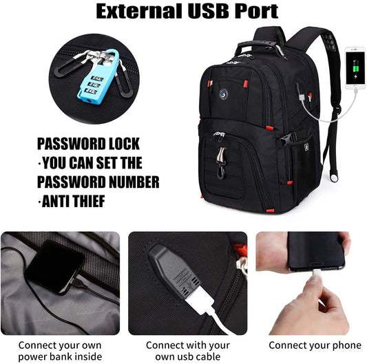 Extra Large 50L Travel Laptop Backpack with USB Charging Port Fit 17 Inch Laptops for Men Women