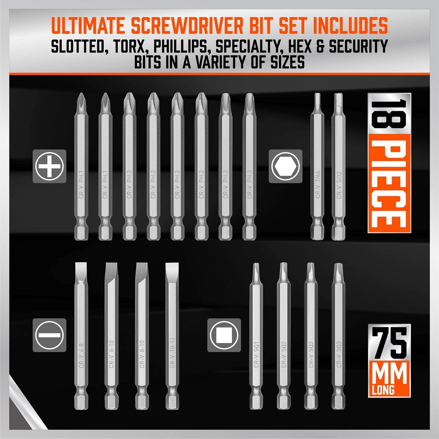 208-Piece Professional Screwdriver Bit Set, Chrome Vanadium Steel, Includes Security Bits