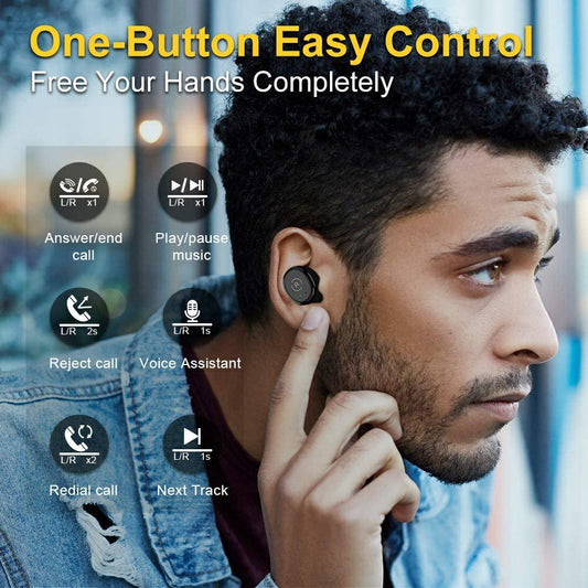 Wireless Earbuds Bluetooth 5.0 Light-Weight, Touch Control, Wireless Charging Case IPX8 Waterproof
