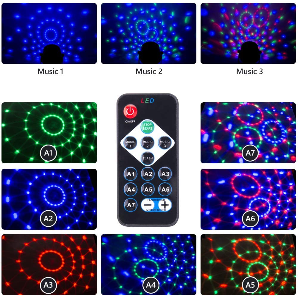 Disco Party Ball Lights, Sound Activated with Remote Control 7 Color RGB Disco Strobe Light