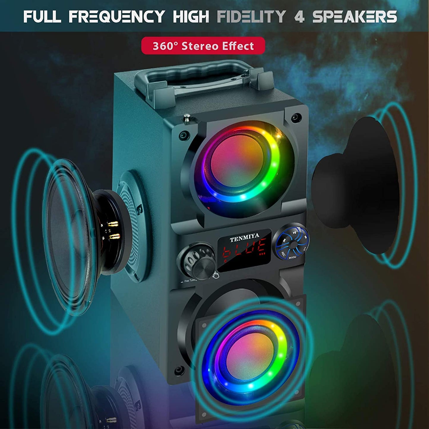 Portable Wireless Bluetooth Speaker, 40W (60W Peak),Double Subwoofer Heavy Bass, Bluetooth 5.0