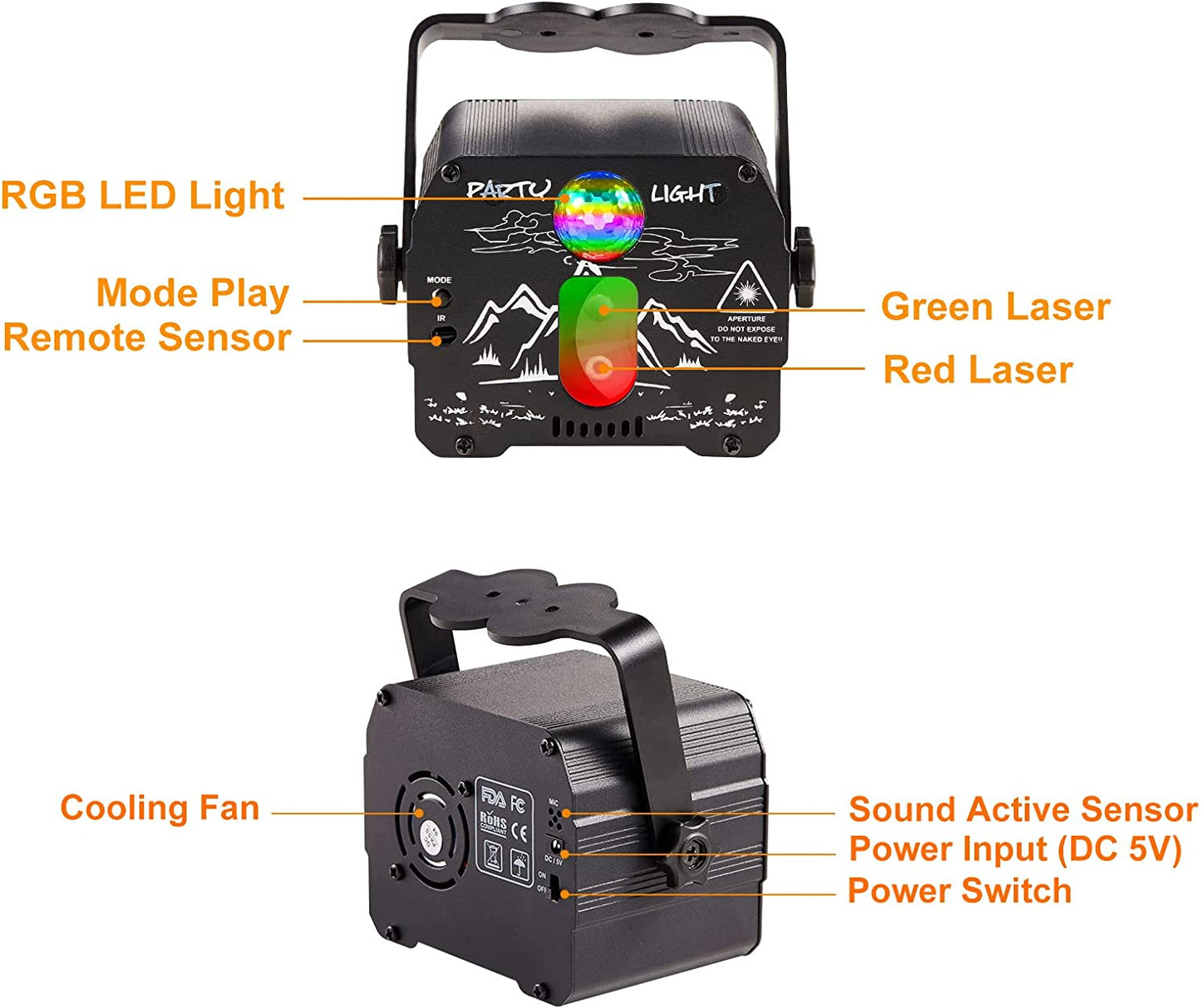 Party Strobe Lights Rechargeable Battery Powered, Sound Activated, Remote Control