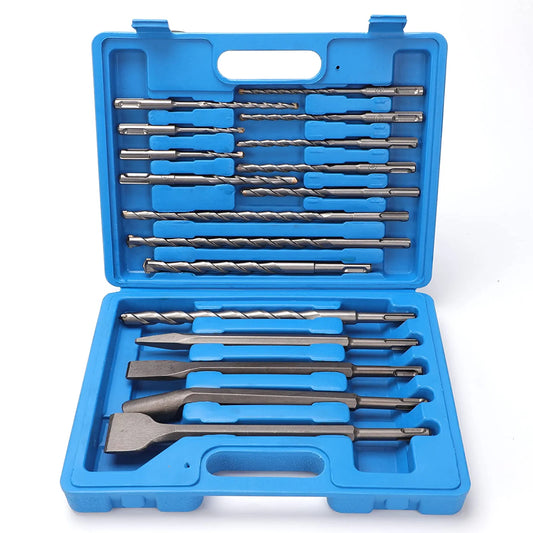 Hammer Drill Bits & Chisel Set, Carbide Tripped SDS Plus Masonry, Concrete,Stone,Brick, StorageCase