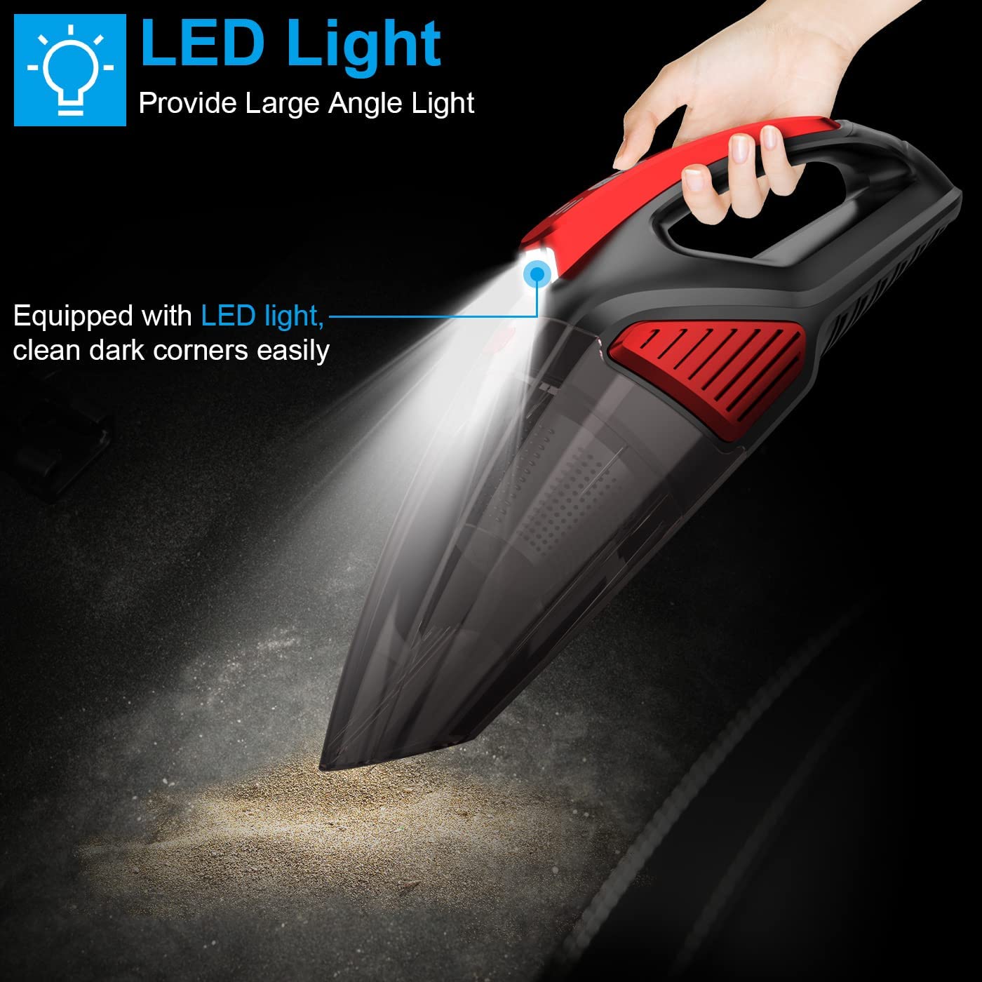 Two-Layer Filter Portable Car Vacuum Cleaner with LED Light 7500PA 12V 16.4FT Cable-Wet and Dry Use