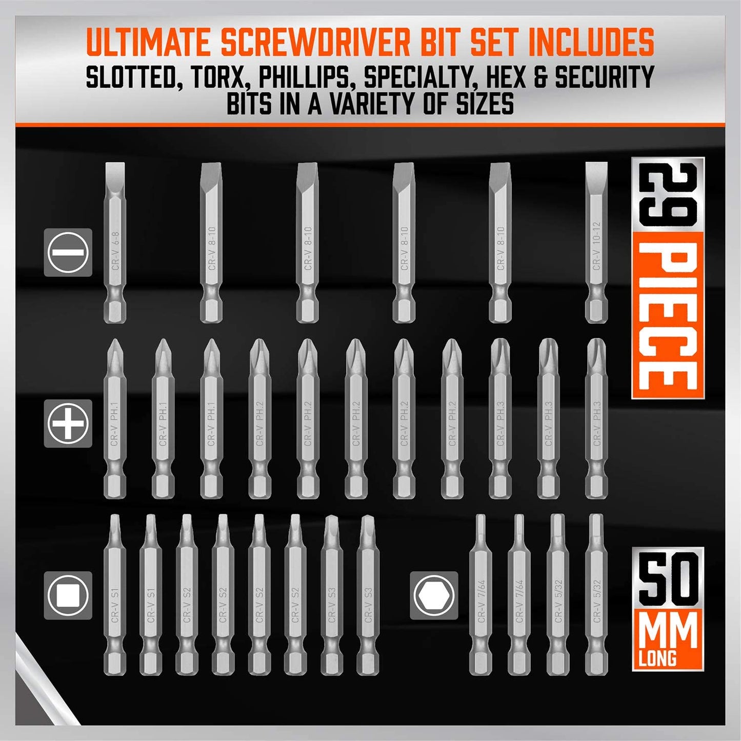 208-Piece Professional Screwdriver Bit Set, Chrome Vanadium Steel, Includes Security Bits