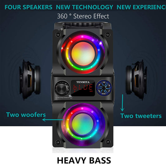 Portable Wireless Bluetooth Speaker, 40W (60W Peak),Double Subwoofer Heavy Bass, Bluetooth 5.0