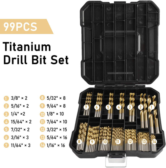 Titanium Twist Drill Bit Set High Speed Steel, Steel, Wood, Plastic, Metal, Copper, Aluminum Alloy