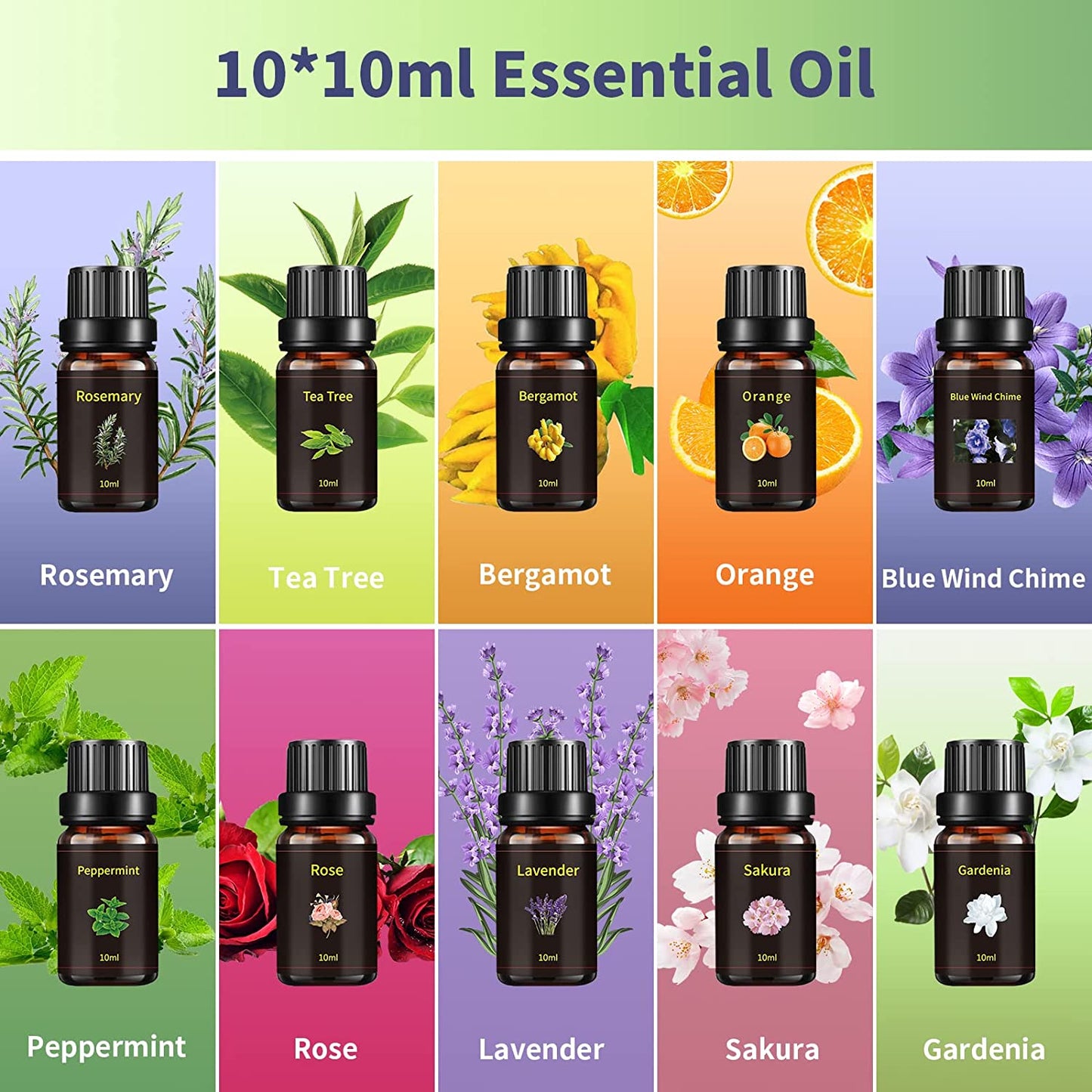 500ML Essential Oil Diffuser, 10 Essential Oils Aromatherapy 2 Mist Mode 7 Lights