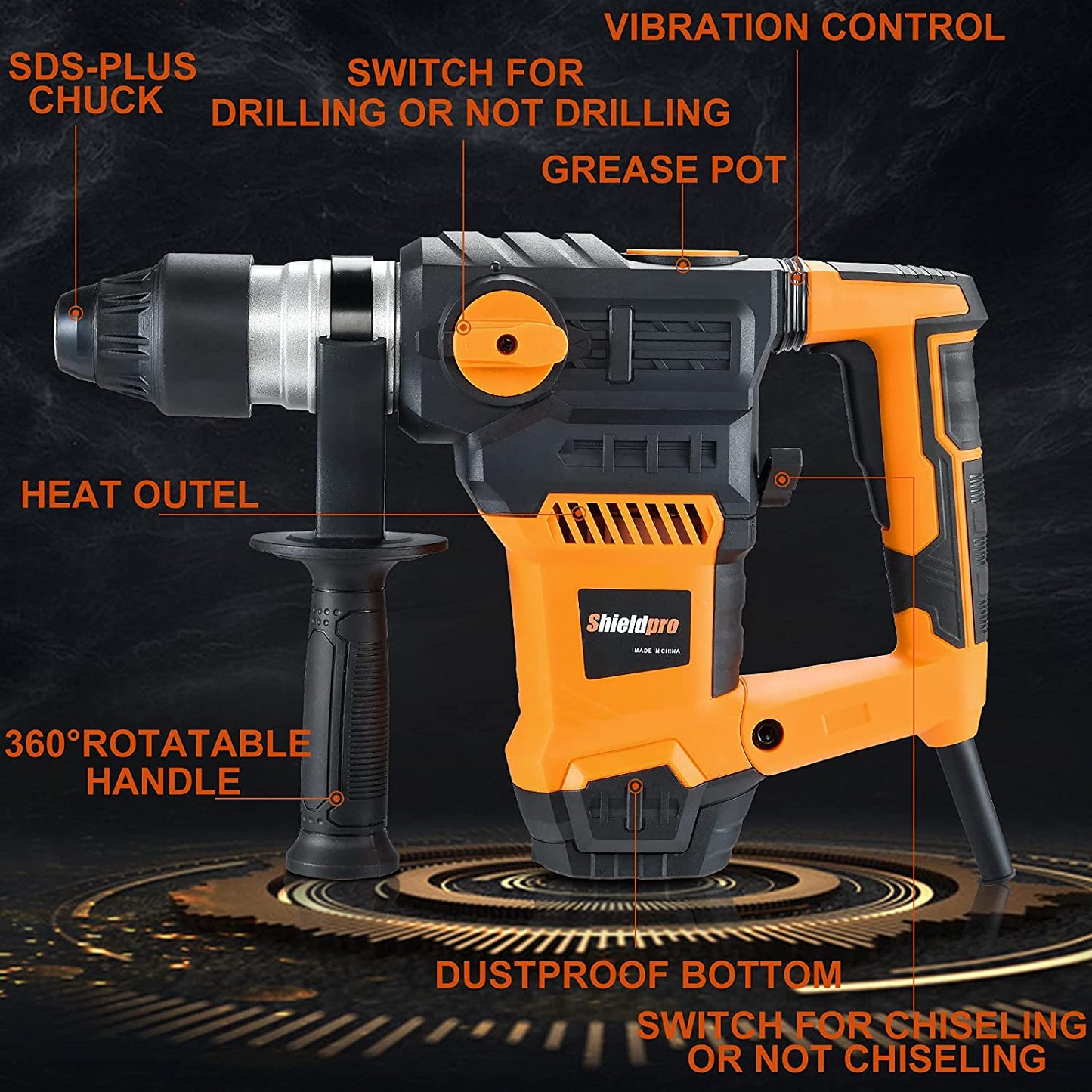 1-1/4 Inch SDS-Plus 13 Amp Rotary Hammer Drill Heavy Duty, 3 Functions, Vibration Control
