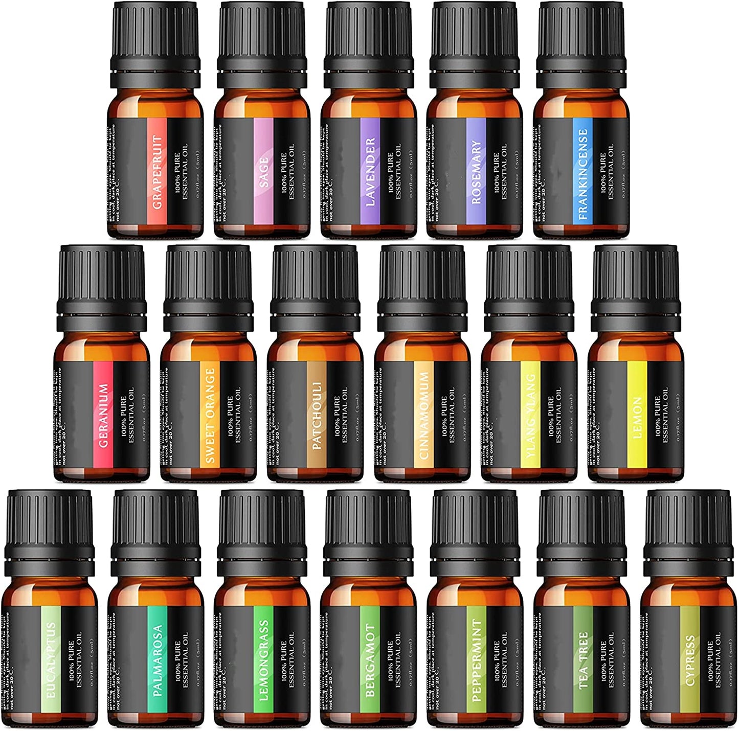 18 Pure Essential Oils, Aromatherapy, 18*5ml for Humidifier, Diffuser, Massage, Candle Making, Skin
