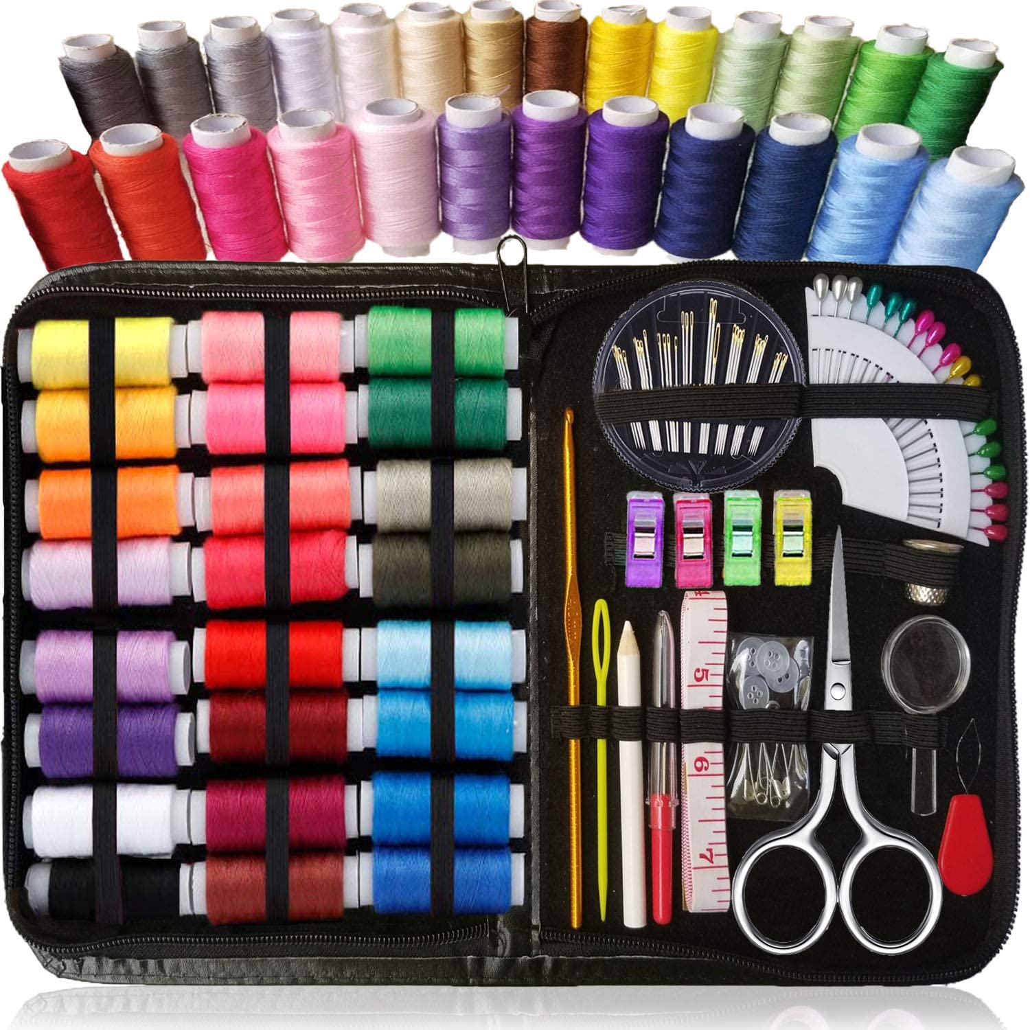 Sewing KIT, Premium Sewing Supplies, XL Spools of Thread, Most Useful Colors (Rainbow)