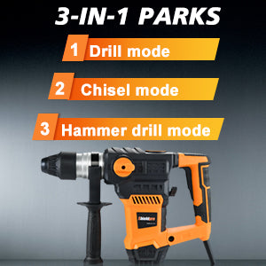 1-1/4 Inch SDS-Plus 13 Amp Rotary Hammer Drill Heavy Duty, 3 Functions, Vibration Control