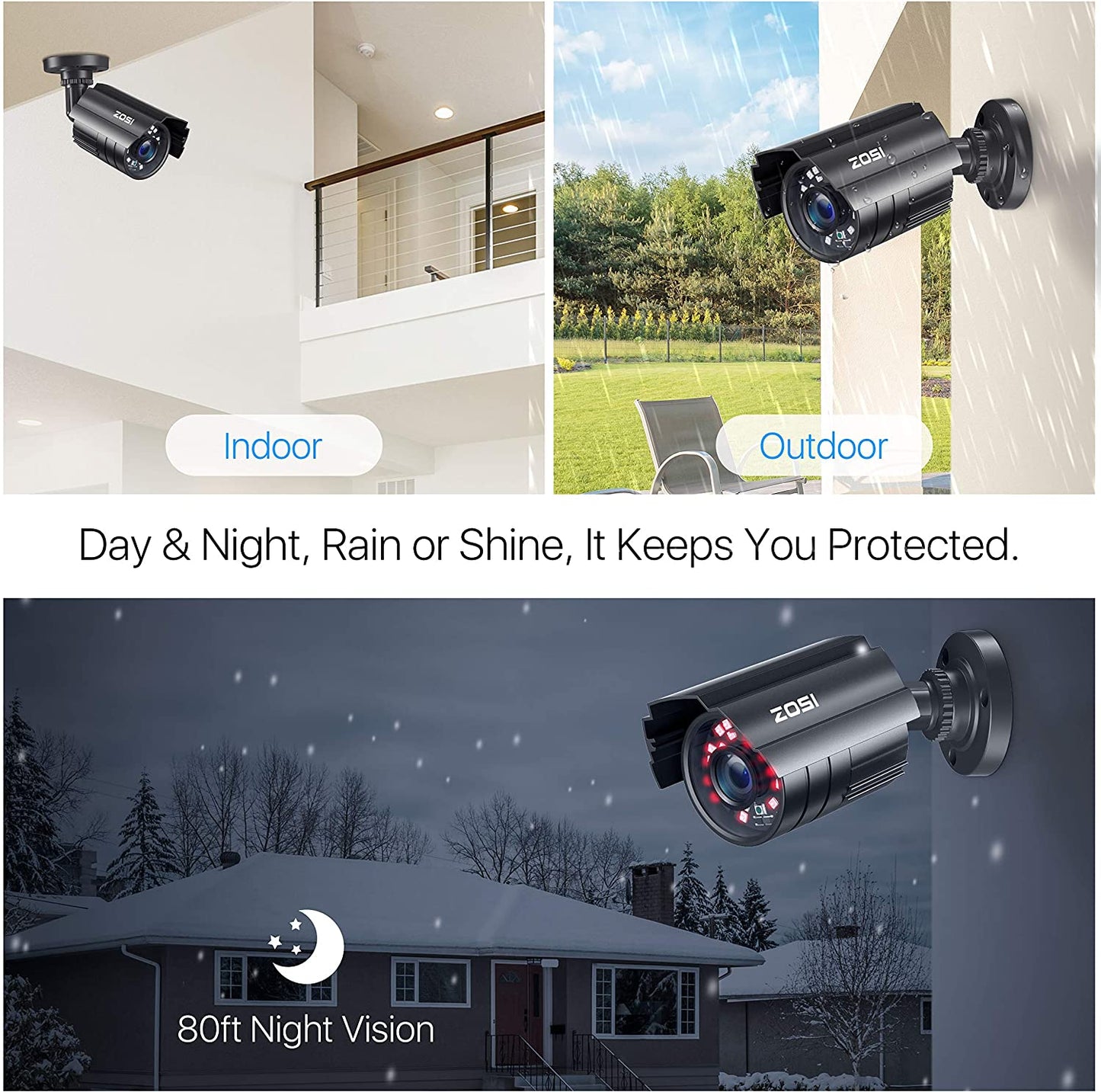 ZOSI SECURITY CAMERA SYSTEM - 8CH DVR & 4 CAMERAS 1080P FULL HD IP66 WATERPROOF | NIGHT VISION